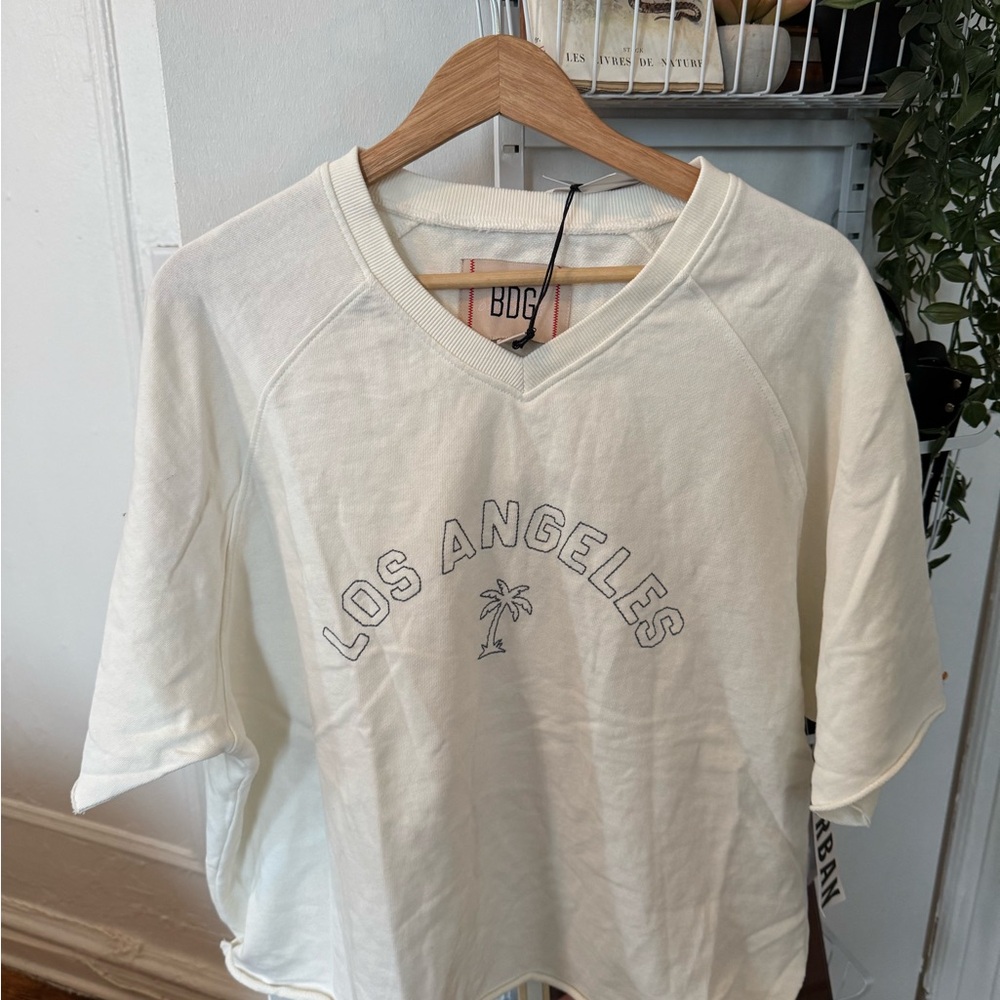 BDG Cream V-Neck Tee with Faded 'Los Angeles' Graphic